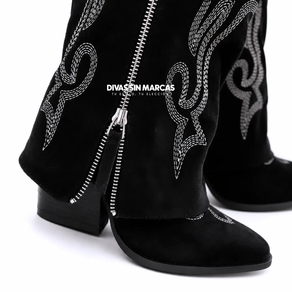BOTA TEXANA CON POLAINA BORDADA