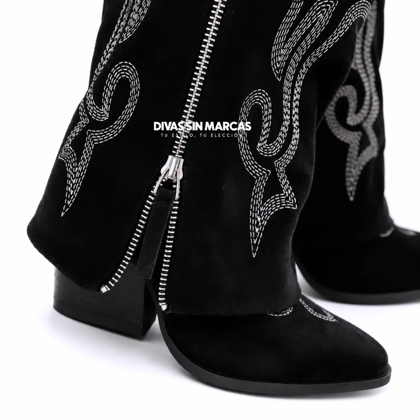BOTA TEXANA CON POLAINA BORDADA