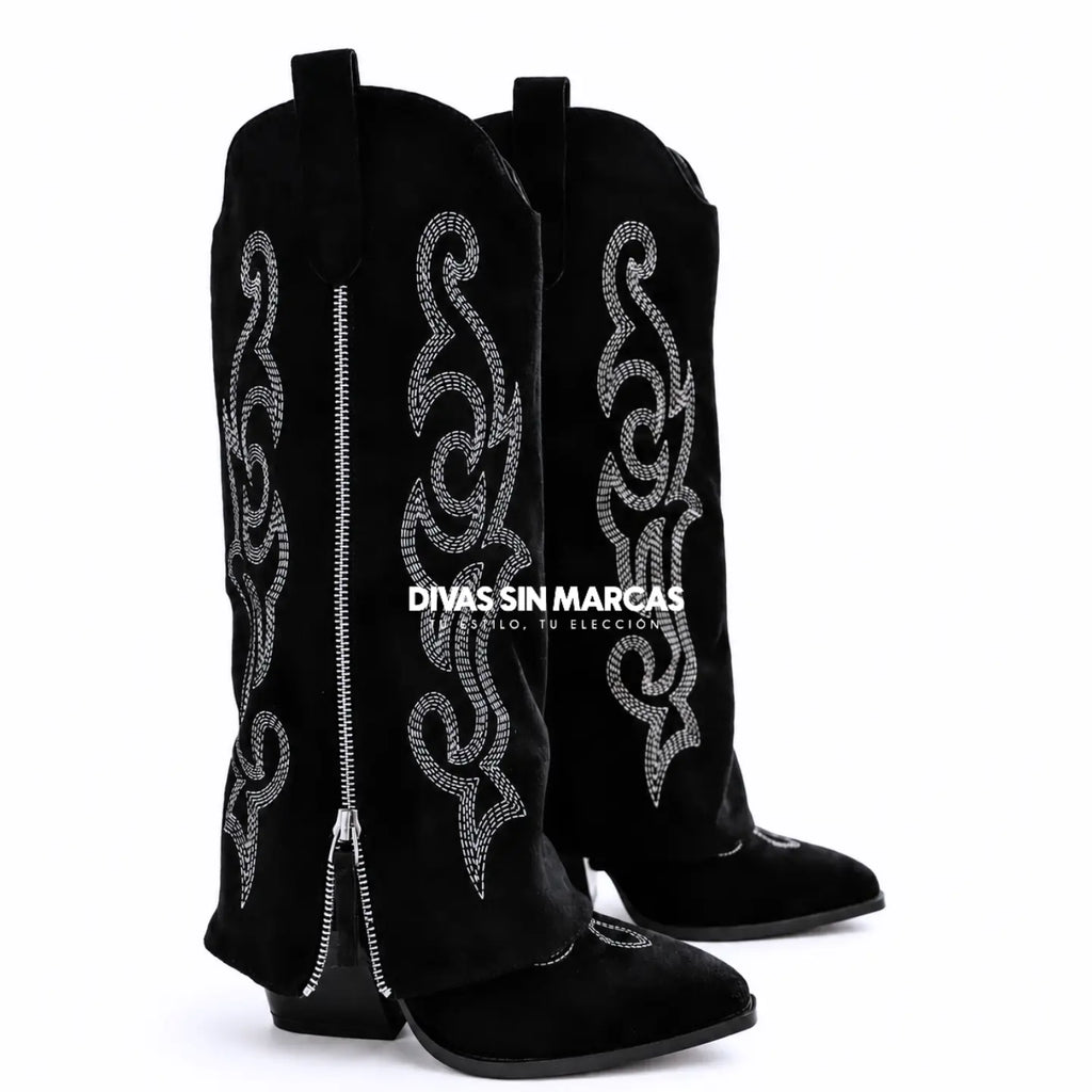 BOTA TEXANA CON POLAINA BORDADA